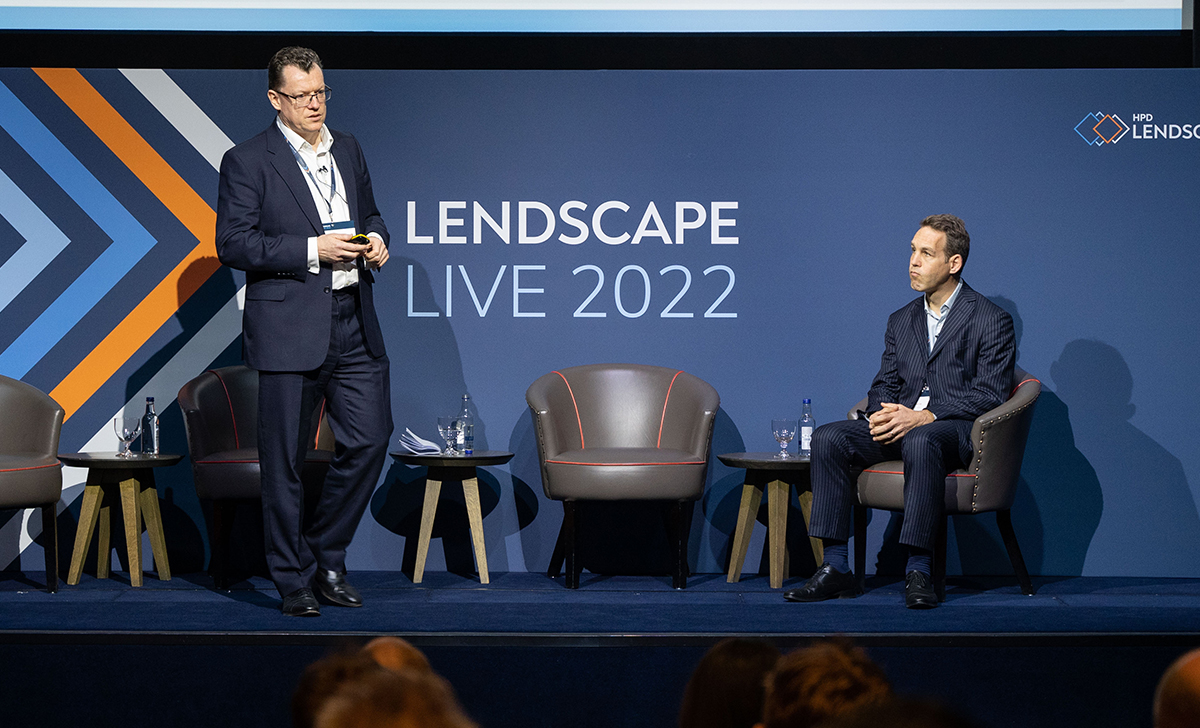 Steve Taplin and Xavier Lang-Claes on stage at Lendscape Live 2022, product vision and roadmap